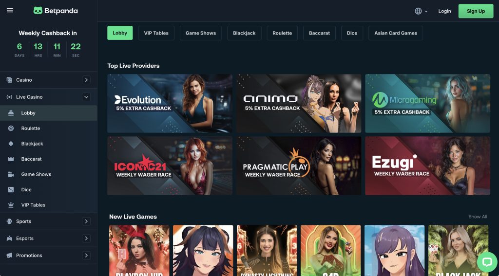 BetPanda No KYC Crypto Casino Live Dealers